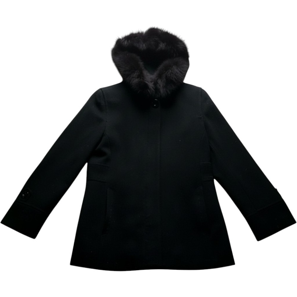 Forecaster Of Boston Coat Womens 10 Black Wool Fox Fur Trim Hooded Peacoat